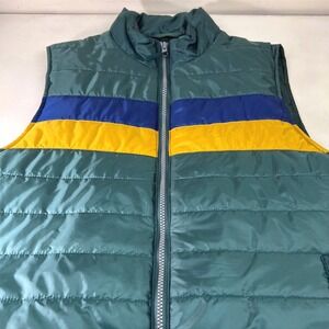 Puffer Vest Green Blue Yellow Stripes Sleeveless Jacket Coat‎ Sonoma Small